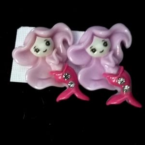 Pink Mermaid Earrings with White Crystal Accents